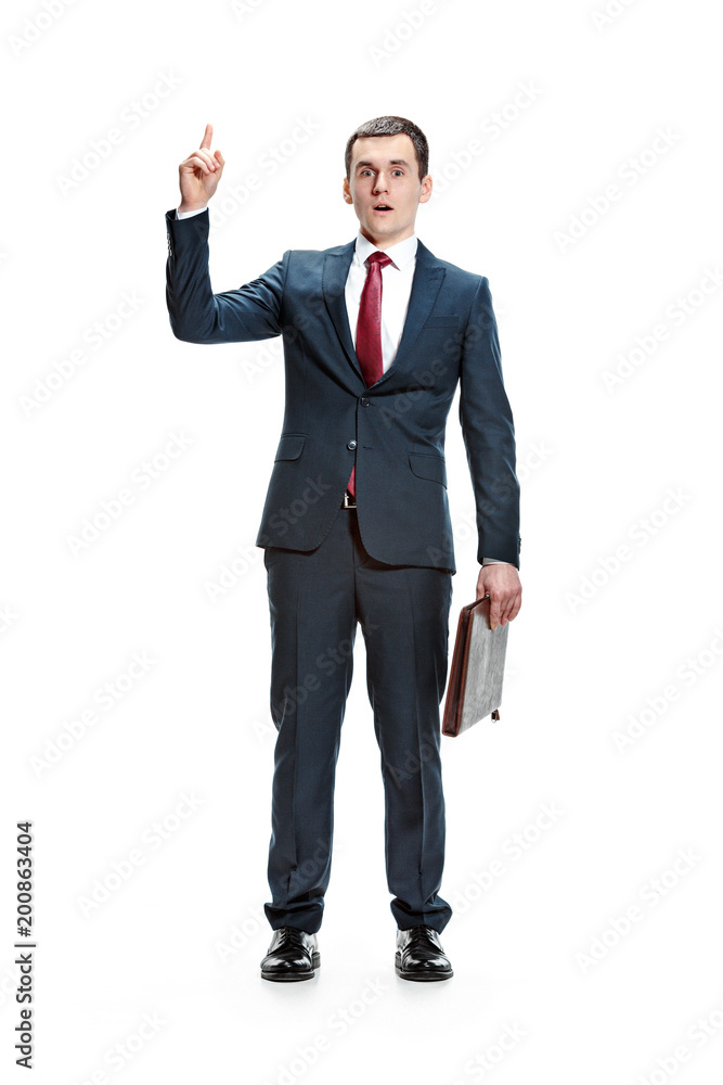 Full body portrait of businessman with folder on white Full body portrait of businessman with folder on white