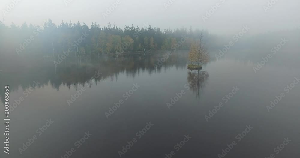Czech Republic, drone view, lake, fog, morning, village, autumm, nature, forest, tree, water, czech country Czech Republic, drone view, lake, fog, morning, village, autumm, nature, forest, tree, water, czech country