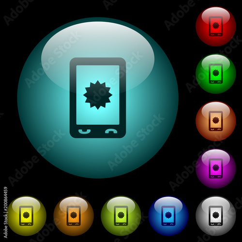 Mobile warranty icons in color illuminated glass buttons © botond1977