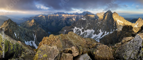 Mountain panorama from peak Rysy in High Tatras, Slovakia
