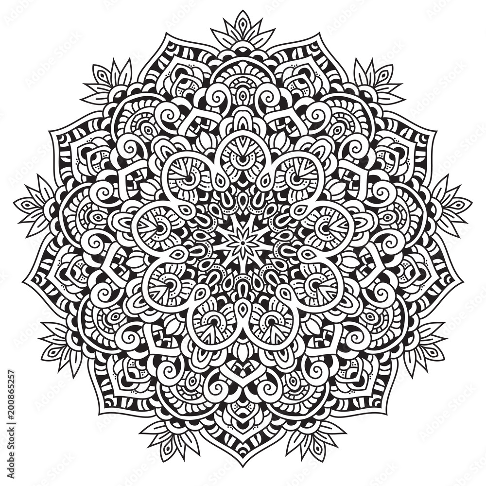 Black and white mandala vector isolated on white. Vector hand drawn circular decorative element. Black and white mandala vector isolated on white. Vector hand drawn circular decorative element.