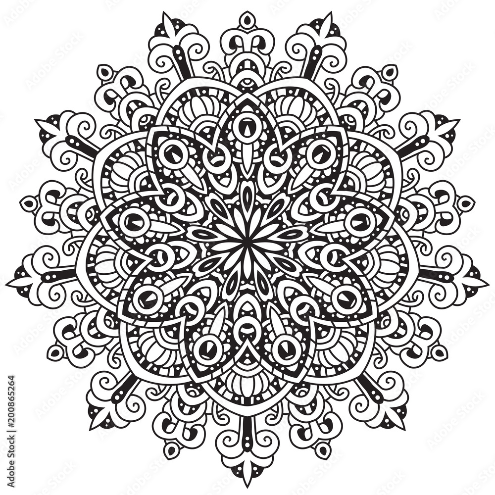 Black and white mandala vector isolated on white. Vector hand drawn circular decorative element. Black and white mandala vector isolated on white. Vector hand drawn circular decorative element.