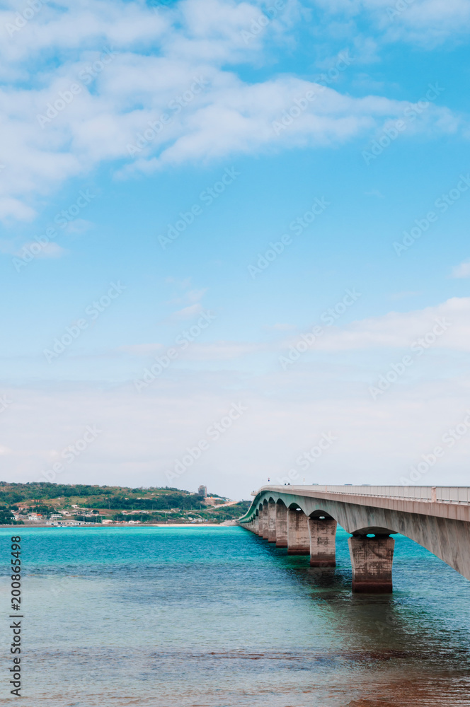 Kouri bridge cross over blue sea to Kouri island, Naha, Okinawa, Japan