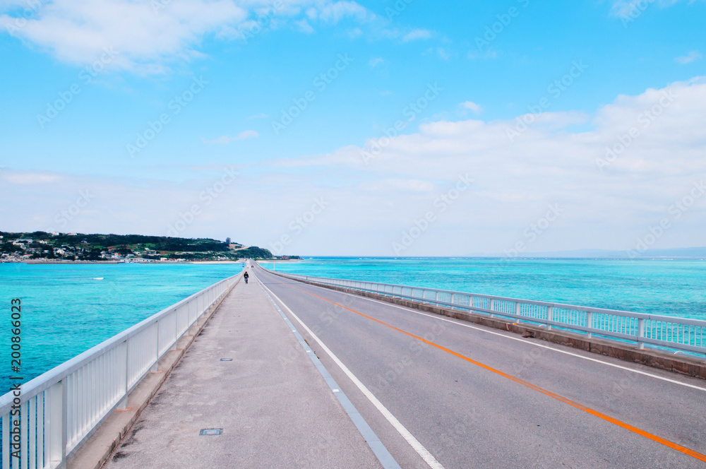 Kouri bridge cross over blue sea to Kouri island, Naha, Okinawa, Japan