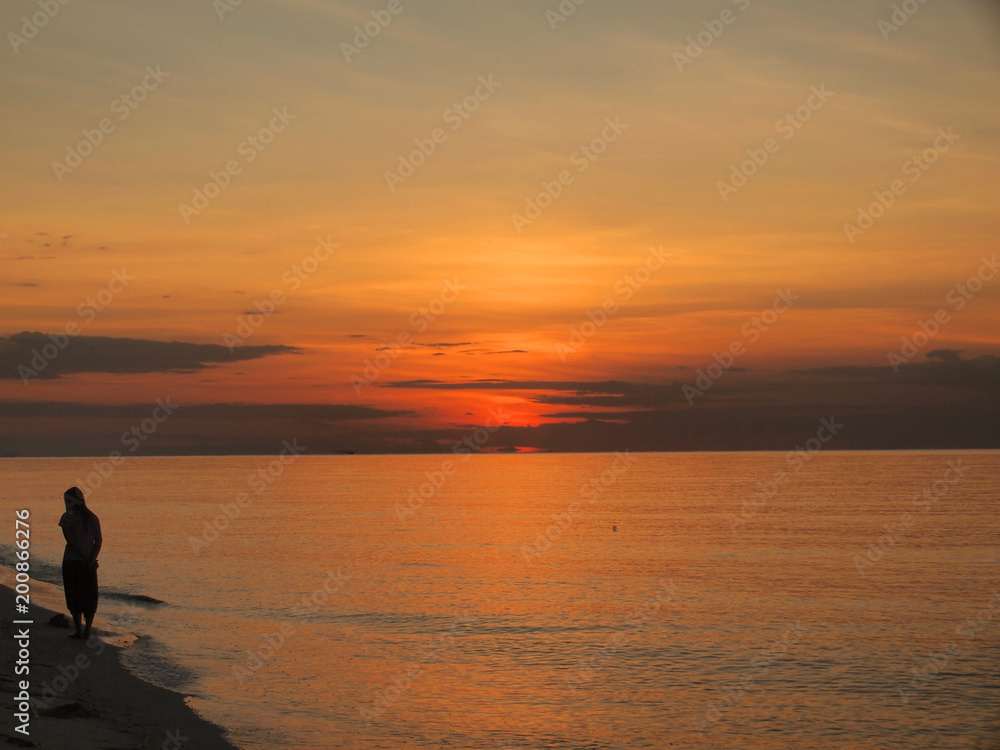Slow shutter seascape view and beautiful sunrise