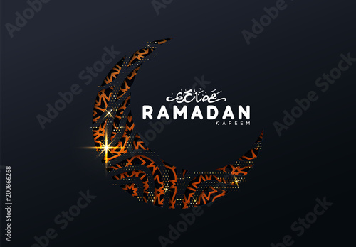 Ramadan vector background. Calligraphic text of Ramadan Kareem. Creative design greeting card, banner, poster. Traditional Islamic holy holiday