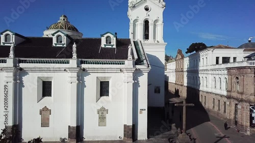 drone flight over Metroplitan Cathedral Quito Ecuador photo