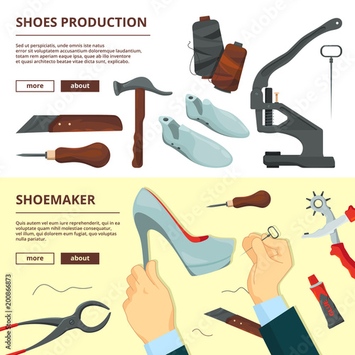 Banners design template with shoe repair tools