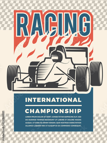 Poster or placard for motosport. Vintage illustrations of racing cars