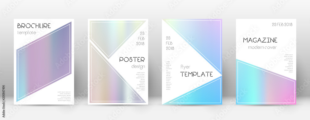 Flyer layout. Triangle awesome template for Brochure, Annual Report, Magazine, Poster, Corporate Presentation, Portfolio, Flyer. Bizarre pastel hologram cover page.