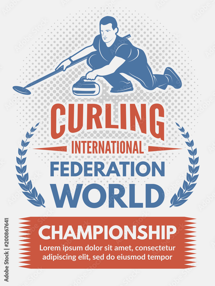Sport poster design template with illustration of curling game