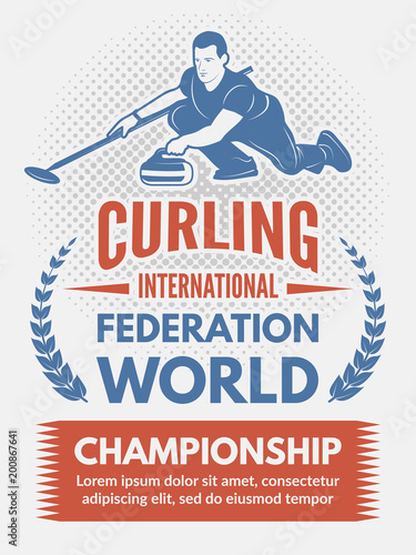 Sport poster design template with illustration of curling game