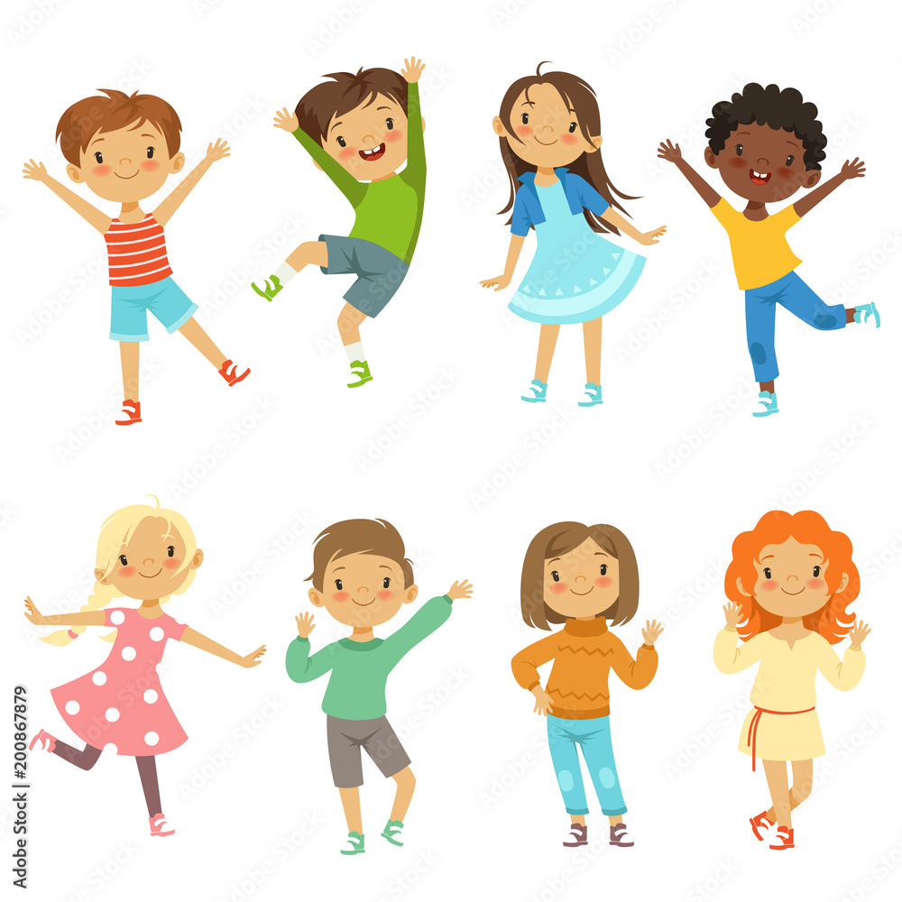 Childrens playing. Vector funny characters isolate on white