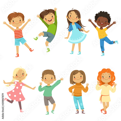 Childrens playing. Vector funny characters isolate on white