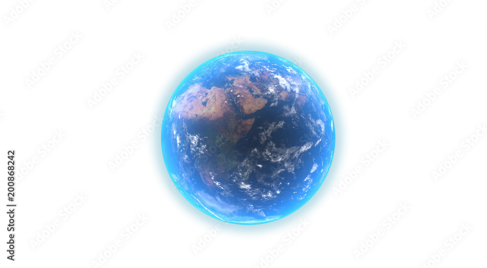 3D Rendering Of Realistic Earth Planet Globe On White Background With Glow The Elements Of This Image Furnished By NASA