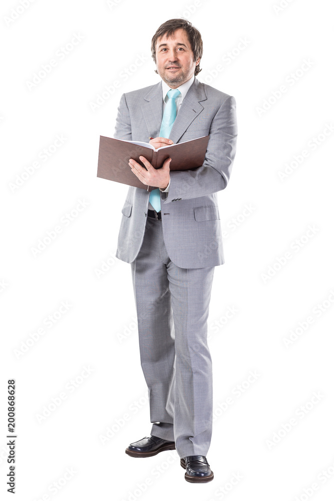 portrait of confident businessman with documents on white background portrait of confident businessman with documents on white background
