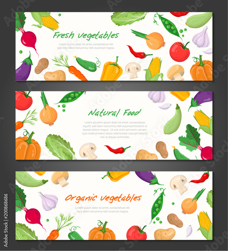 Natural food - set of modern colorful vector illustrations