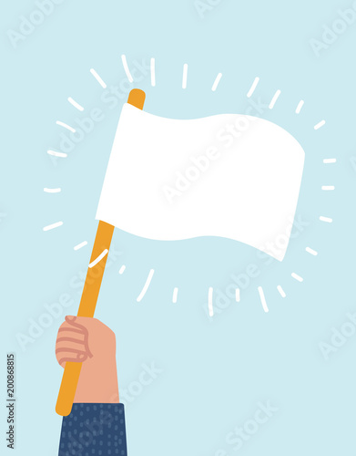 Hand waving with a white flag to surrender photo