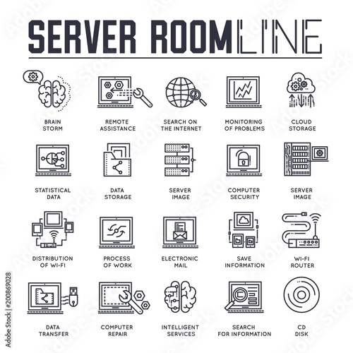 Server outline icons collection set. Techology linear symbol pack. Modern template of thin line icons, logo, symbols, pictogram and flat illustrations concept