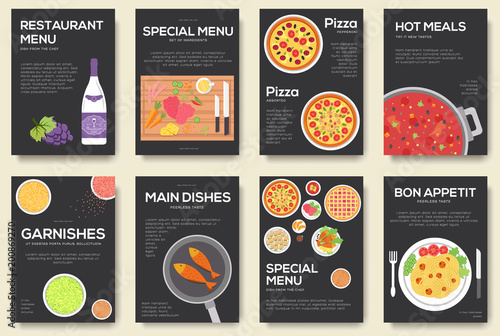 Cooking set cards with menu vector background. Cooking menu banner design