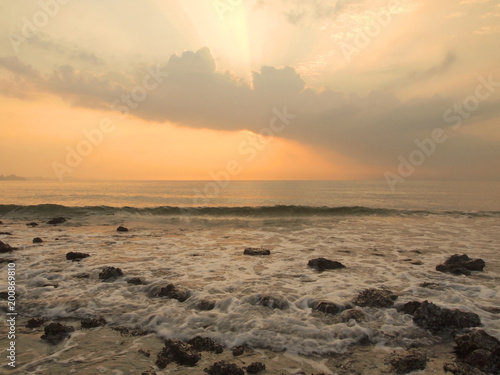 Slow shutter seascape view and beautiful sunrise