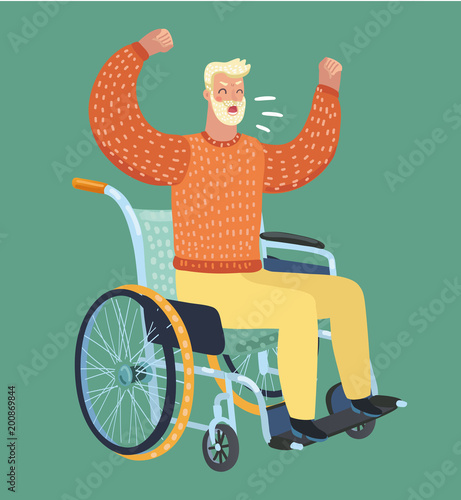 Old man sitting in wheelchair. Swears, gets angry.