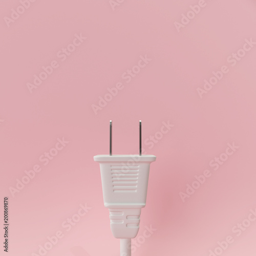 White plug on pastel pink background. 3d rendering