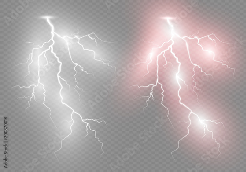 Lightnings. Thunder-storm and lightnings. Magic and bright lighting effects. Vector Illustration