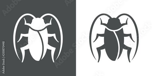 Icono plano cucaracha en gris y blanco