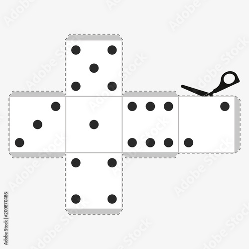 Paper Dice Template, model of a white cube to make a three-dimensional handicraft work out of it. Isolated vector illustration on white background.