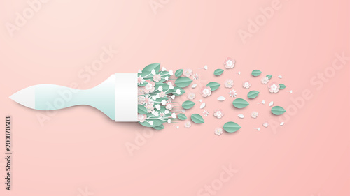 illustration of Bouquet design for spring. illustration of Brush Paint design for spring. Bouquet in the form of a brush paint. Paper craft and cut style. vector, illustration.