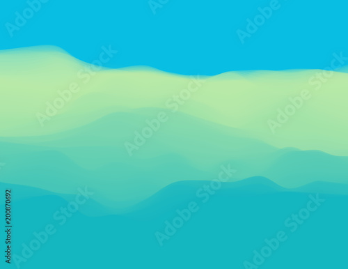 Colorful fluid dynamic wavy structure. Soft smooth gradient surface. Modern abstract illustration. Vivid iridescent clouds. Flowing digital vapor. Futuristic background wallpaper. Element of design.
