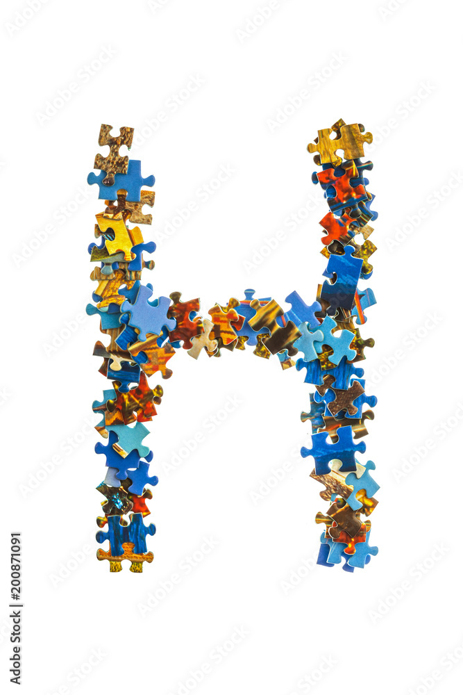 Letter H made of puzzle pieces