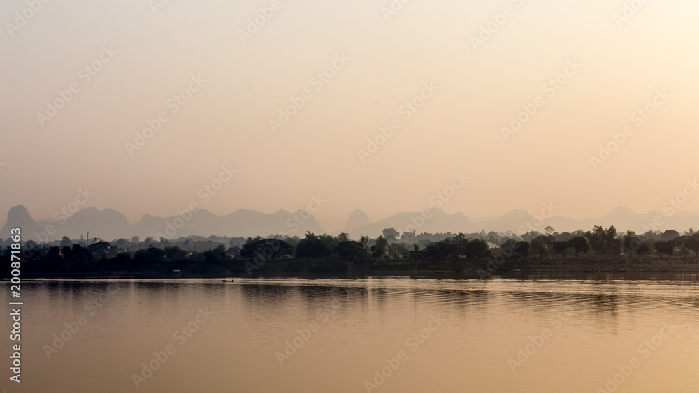 landscape photo on sunset, mountain and river in Thailand
