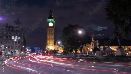 Night traffic timelapse near Big Ben Tower  photo