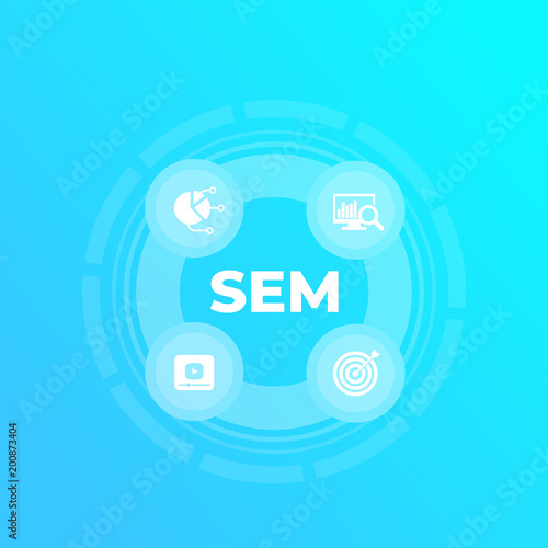 SEM, search engine marketing, web analytics vector infographics