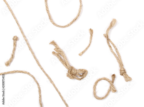 Schilderij op canvas Strings, ropes isolated on white background and texture, top view