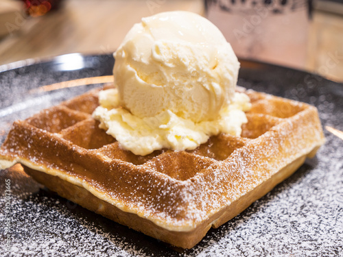 Waffles and vanila ice cream 1 photo