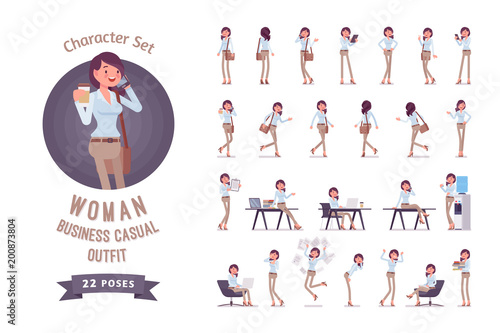 Young business casual woman ready-to-use character set