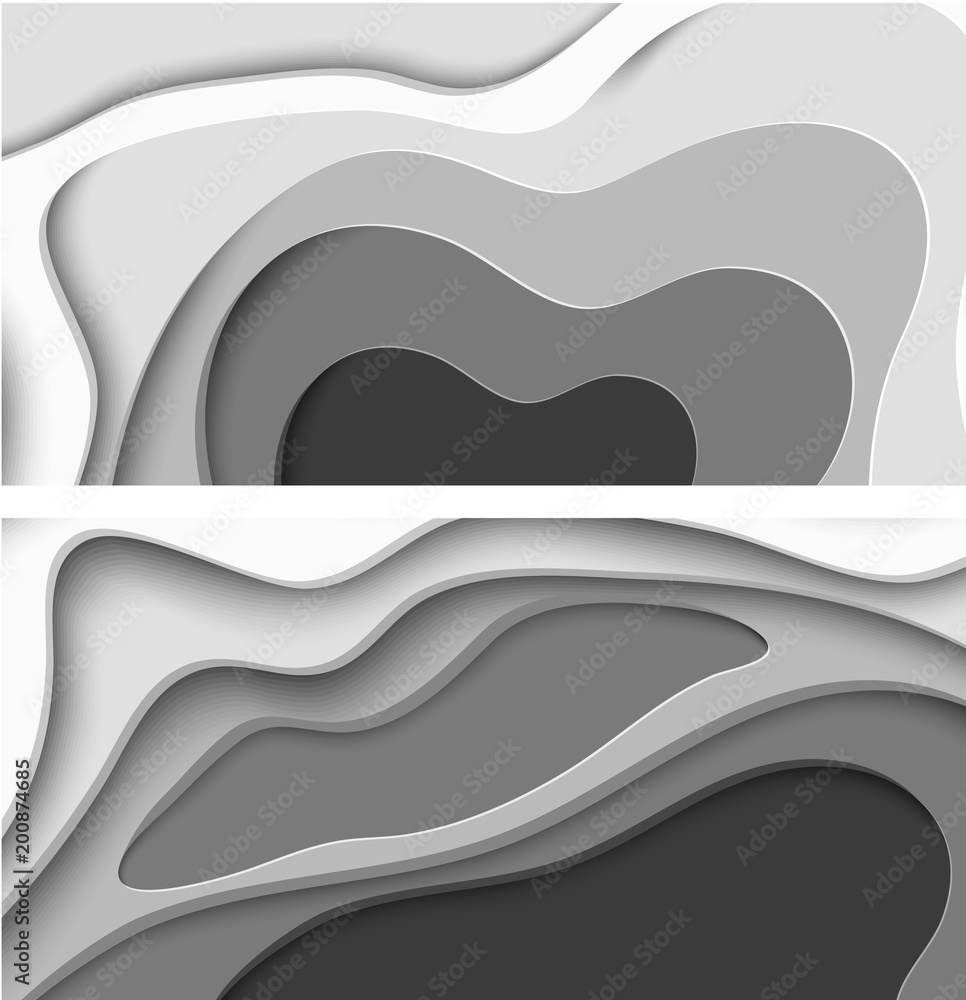 Fototapeta premium Grey abstract backgrounds with paper cut shapes.