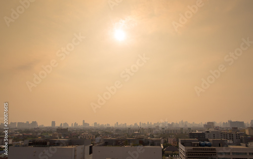 Bangkok downtown cityscape urban skyline in the mist or smog. Bangkok city in the soft light