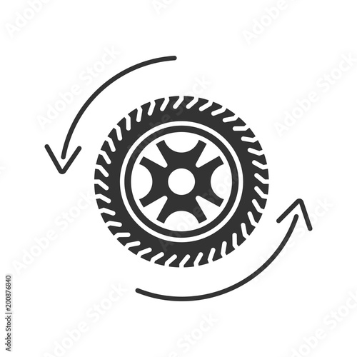 Automobile wheel changing glyph icon