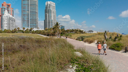 Beach of South Pointe in Miami Beach, Florda aerial view photo