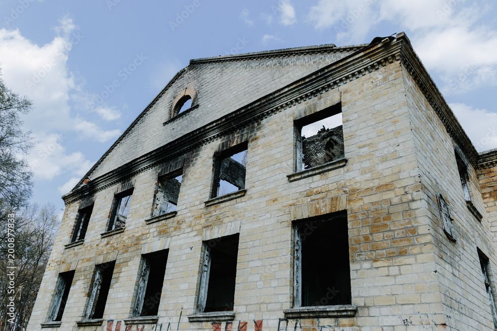 Fragment of building after military operations in Donetsk