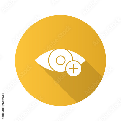 Human eye with plus sign flat design long shadow glyph icon