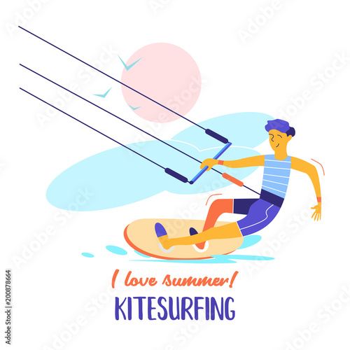 Kitesurfing. Vector illustration.