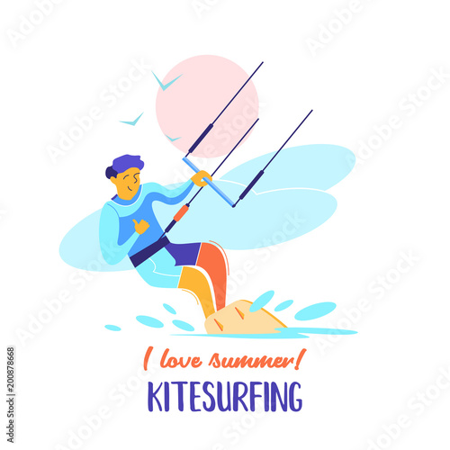 Kitesurfing. Vector illustration.