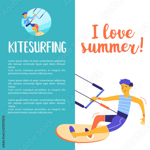 Kitesurfing. Vector illustration.