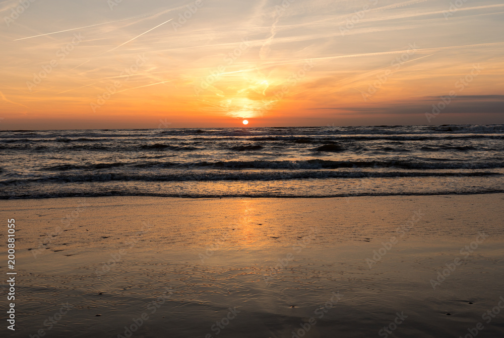 Scenic View Of Sea Against Orange Sky Scenic View Of Sea Against Orange Sky