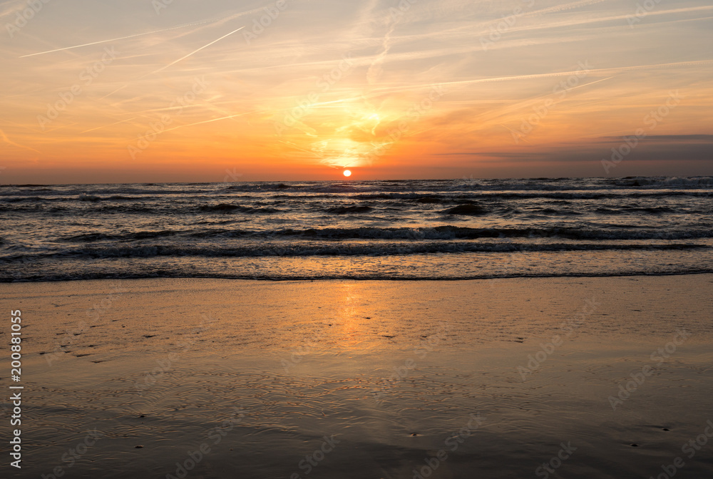 Scenic View Of Sea Against Orange Sky